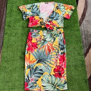 Ladies Tropical Two Piece Skirt Set